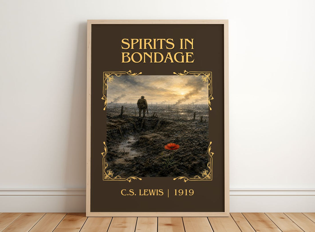 Spirits In Bondage Classic Book Art Print by C.S. Lewis – framed print leaning on a wooden floor