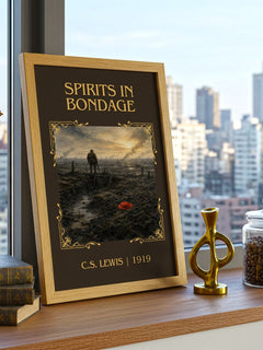 Spirits In Bondage Classic Book Art Print by C.S. Lewis – framed print on a city-view windowsill
