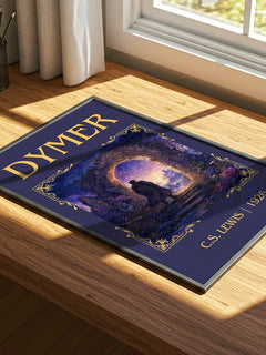 Dymer Classic Book Art Print by C.S. Lewis – print on a sunlit desk