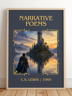 Narrative Poems Classic Book Art Print by C.S. Lewis – framed print leaning on a wooden floor