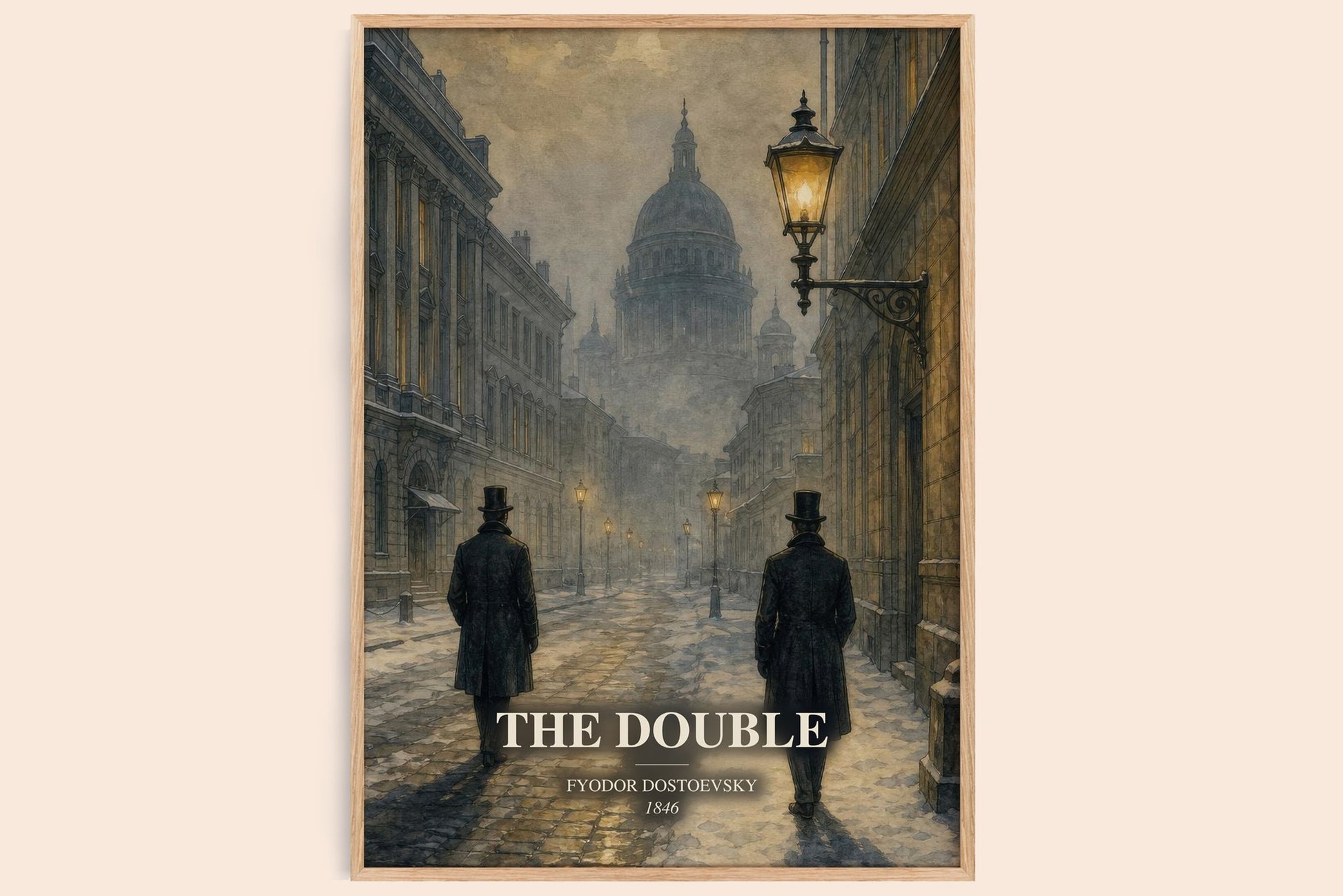 The Double watercolour book poster by Fyodor Dostoevsky – framed literary art print