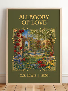 Allegory Of Love Classic Book Art Print by C.S. Lewis – framed print leaning on a wooden floor