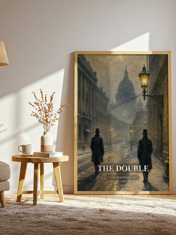 The Double watercolour print in frame leaning in hallway – classic literature wall art