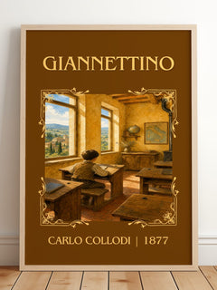 Giannettino Classic Book Art Print by Carlo Collodi – framed print leaning on a wooden floor