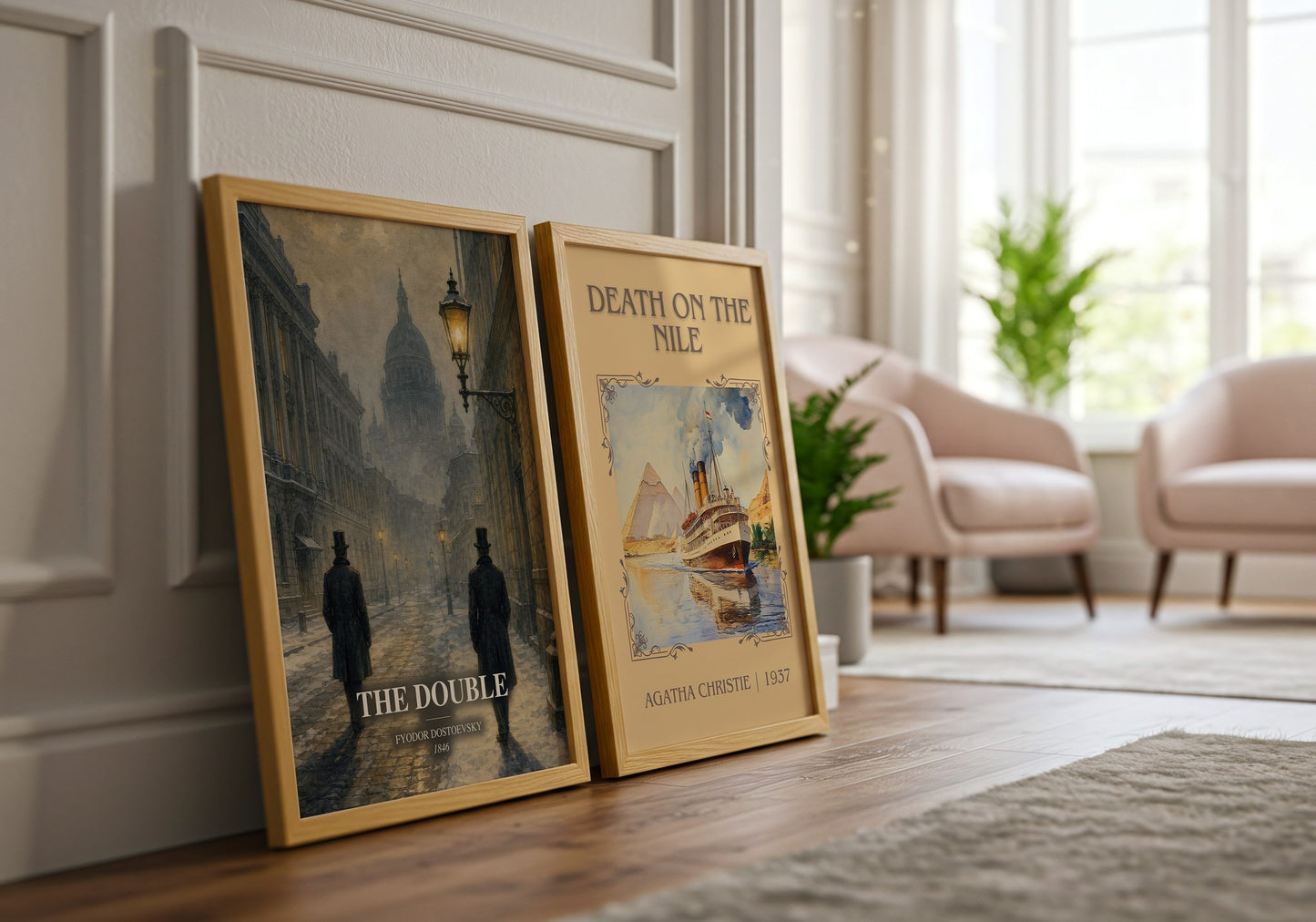 The Double watercolour print framed by window – literary home decor