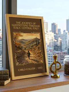 Journey Of Giannettino Through Italy: Central Italy Classic Book Art – framed print on a city-view windowsill