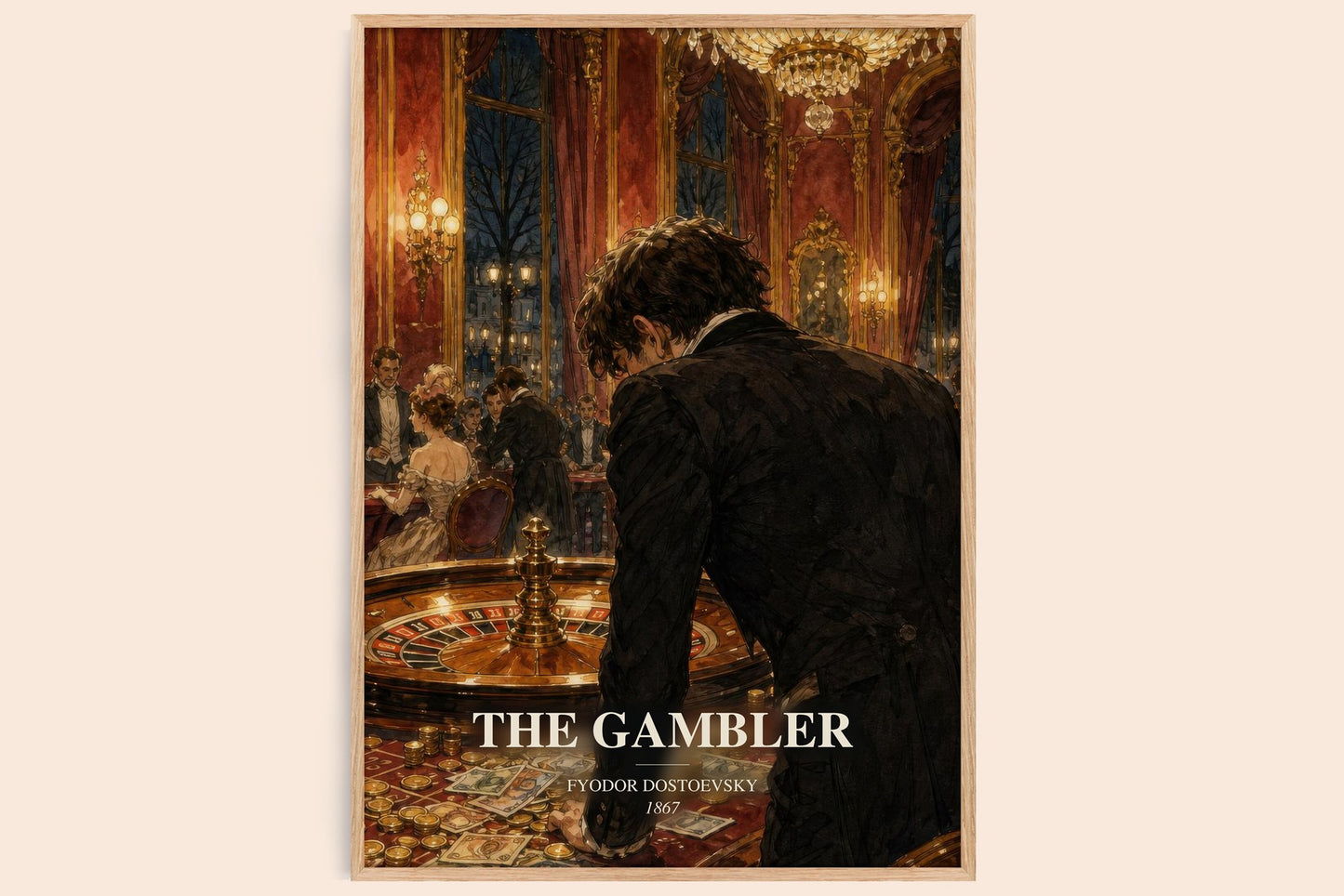 The Gambler watercolour book poster by Fyodor Dostoevsky – framed literary art print