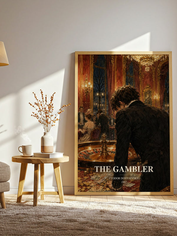 The Gambler watercolour print in frame leaning in hallway – classic literature wall art