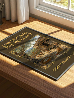 L'Avvocato Nel Pollaio Classic Book Art Print by Carlo Collodi – print on a sunlit desk