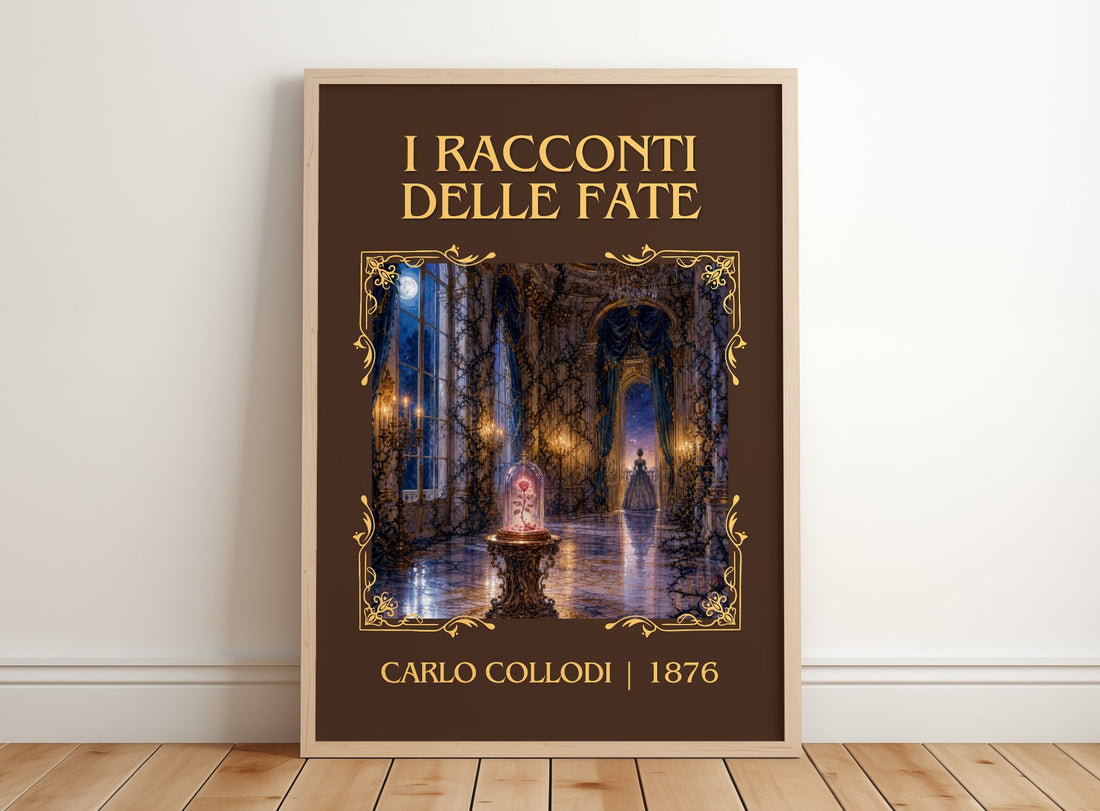 I Racconti Delle Fate Classic Book Art Print by Carlo Collodi – framed print leaning on a wooden floor