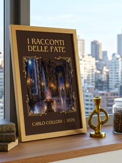 I Racconti Delle Fate Classic Book Art Print by Carlo Collodi – framed print on a city-view windowsill