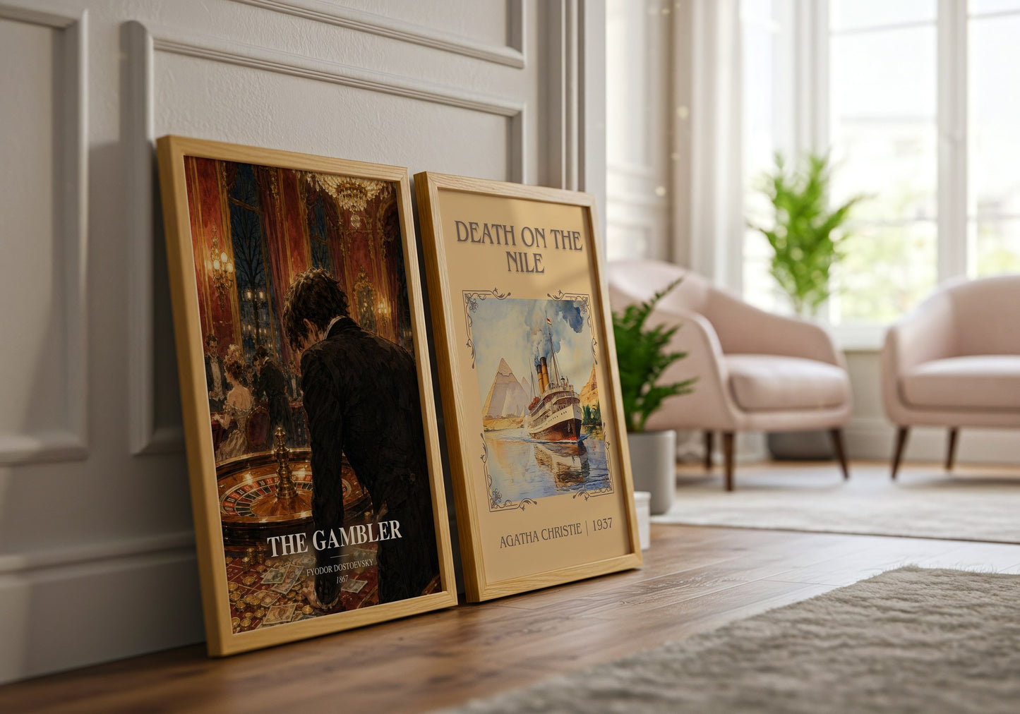 The Gambler watercolour print framed by window – literary home decor