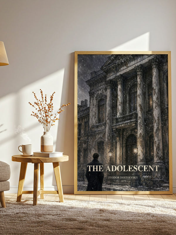 The Adolescent watercolour print in frame leaning in hallway – classic literature wall art