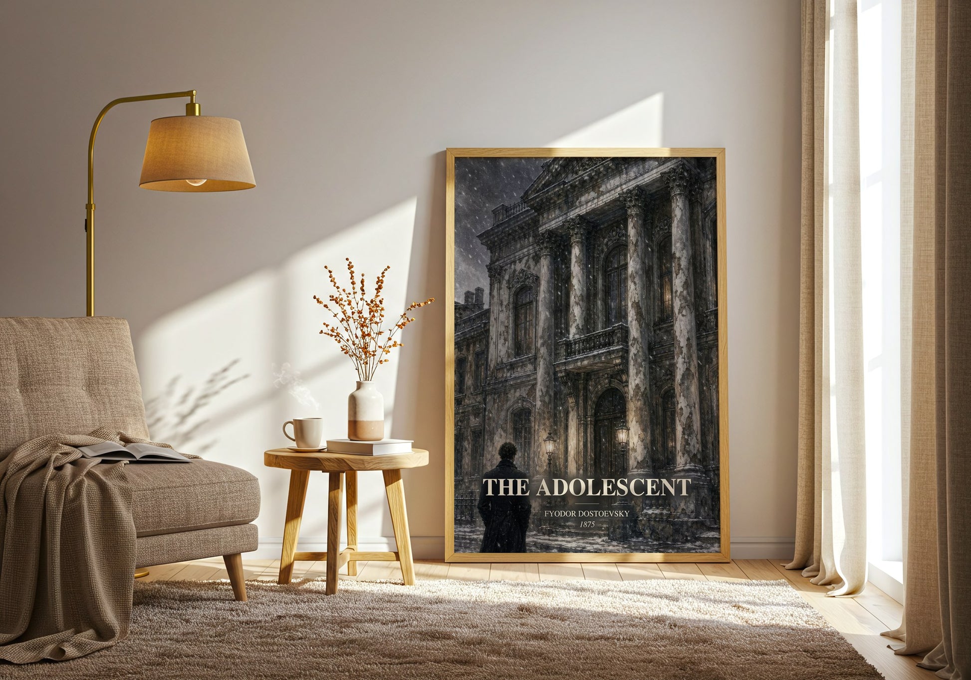 The Adolescent watercolour print in frame leaning in hallway – classic literature wall art