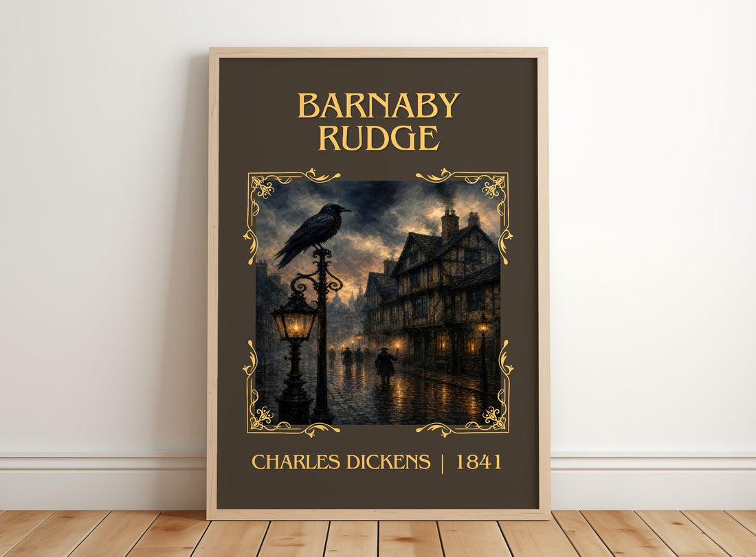 Barnaby Rudge Classic Book Art Print by Charles Dickens – framed print leaning on a wooden floor