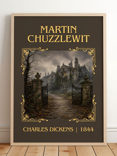 Martin Chuzzlewit Classic Book Art Print by Charles Dickens – framed print leaning on a wooden floor