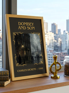 Dombey And Son Classic Book Art Print by Charles Dickens – framed print on a city-view windowsill