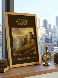 A Child'S History Of England Classic Book Art Print by Charles Dickens – framed print on a city-view windowsill