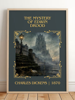 The Mystery Of Edwin Drood Classic Book Art Print by Charles Dickens – framed print leaning on a wooden floor