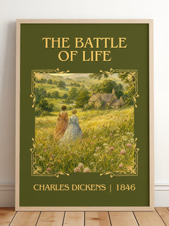 The Battle Of Life Classic Book Art Print by Charles Dickens – framed print leaning on a wooden floor