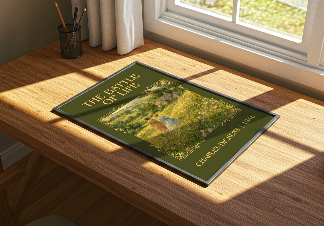 The Battle Of Life Classic Book Art Print by Charles Dickens – print on a sunlit desk