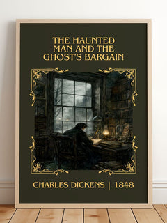 Haunted Man And The Ghost'S Bargain Classic Book Art Print – framed print leaning on a wooden floor