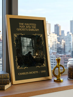 Haunted Man And The Ghost'S Bargain Classic Book Art Print – framed print on a city-view windowsill