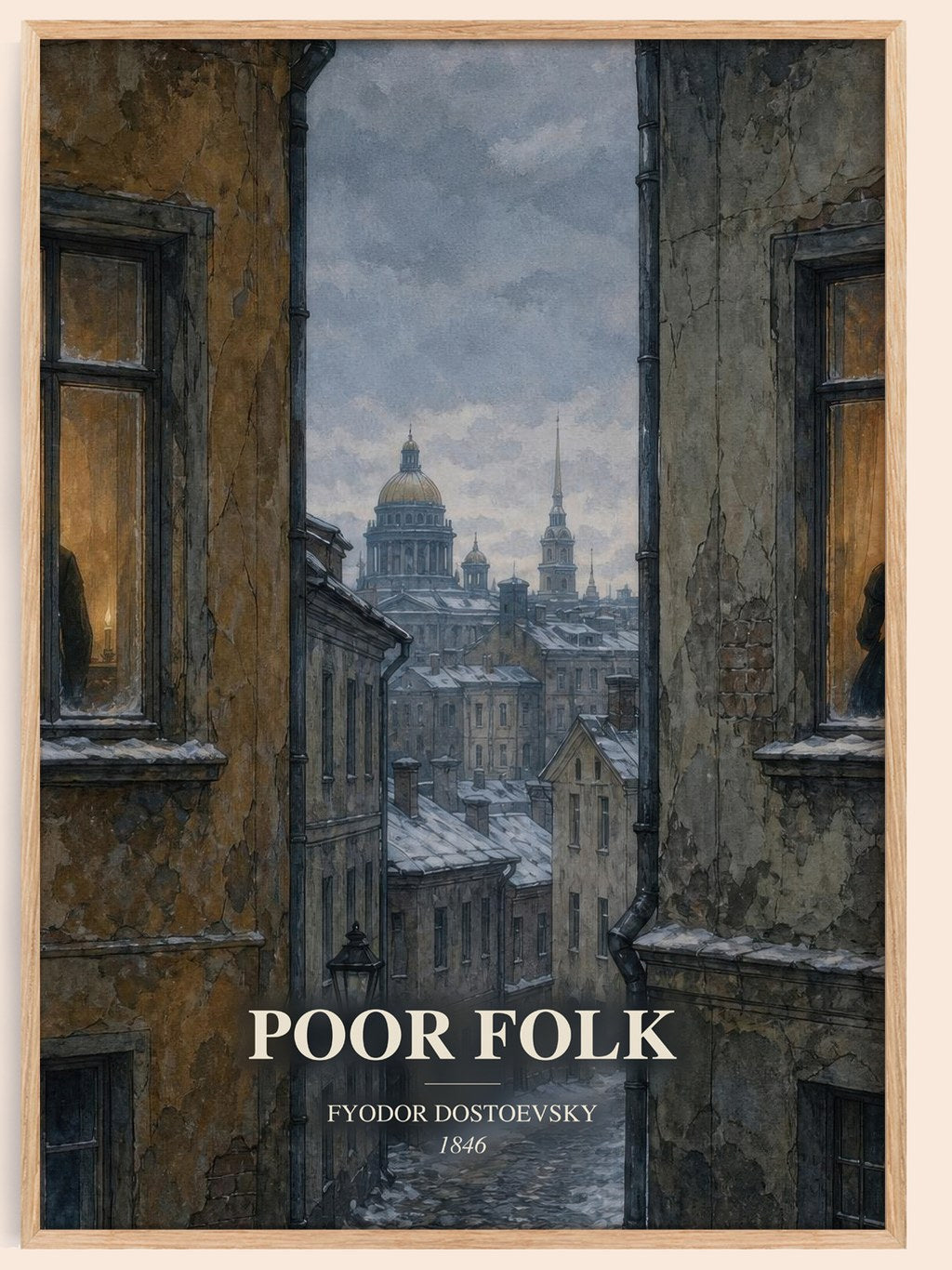 Poor Folk watercolour book poster by Fyodor Dostoevsky – framed literary art print