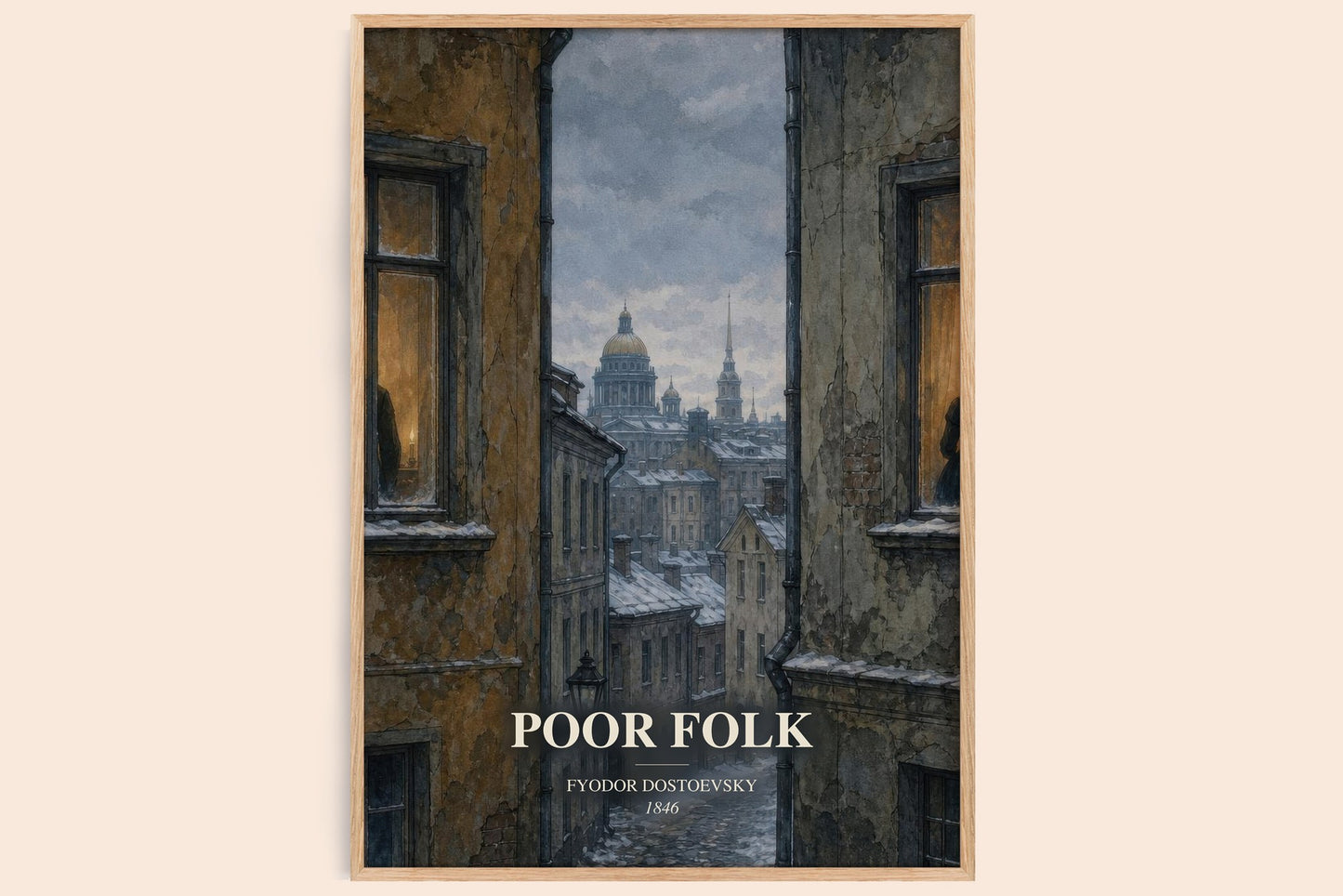 Poor Folk watercolour book poster by Fyodor Dostoevsky – framed literary art print