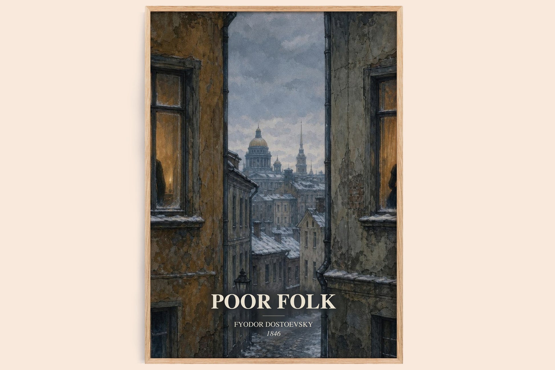 Poor Folk watercolour book poster by Fyodor Dostoevsky – framed literary art print
