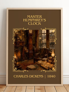 Master Humphrey'S Clock Classic Book Art Print by Charles Dickens – framed print leaning on a wooden floor