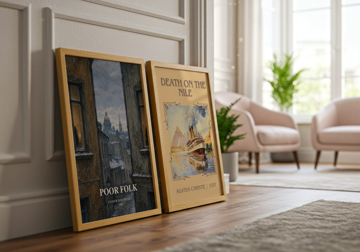Poor Folk watercolour print framed by window – literary home decor