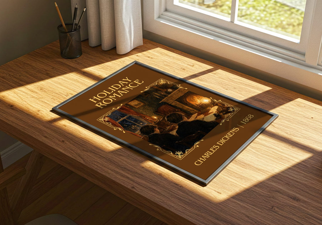 Holiday Romance Classic Book Art Print by Charles Dickens – print on a sunlit desk