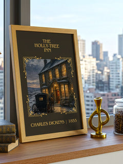 The Holly-Tree Inn Classic Book Art Print by Charles Dickens – framed print on a city-view windowsill