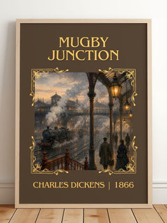 Mugby Junction Classic Book Art Print by Charles Dickens – framed print leaning on a wooden floor