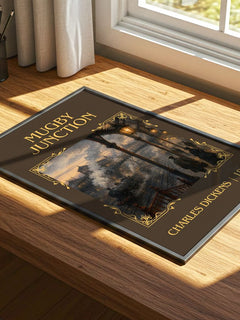 Mugby Junction Classic Book Art Print by Charles Dickens – print on a sunlit desk