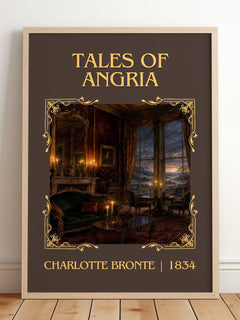 Tales Of Angria Classic Book Art Print by Charlotte Brontë – framed print leaning on a wooden floor