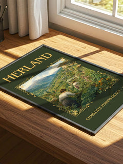 Herland Classic Book Art Print by Charlotte Perkins Gilman – print on a sunlit desk