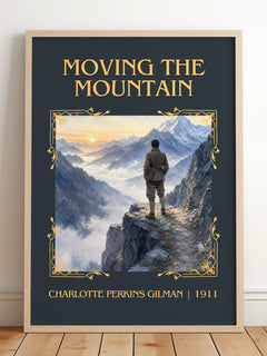 Moving The Mountain Classic Book Art Print by Charlotte Perkins Gilman – framed print leaning on a wooden floor