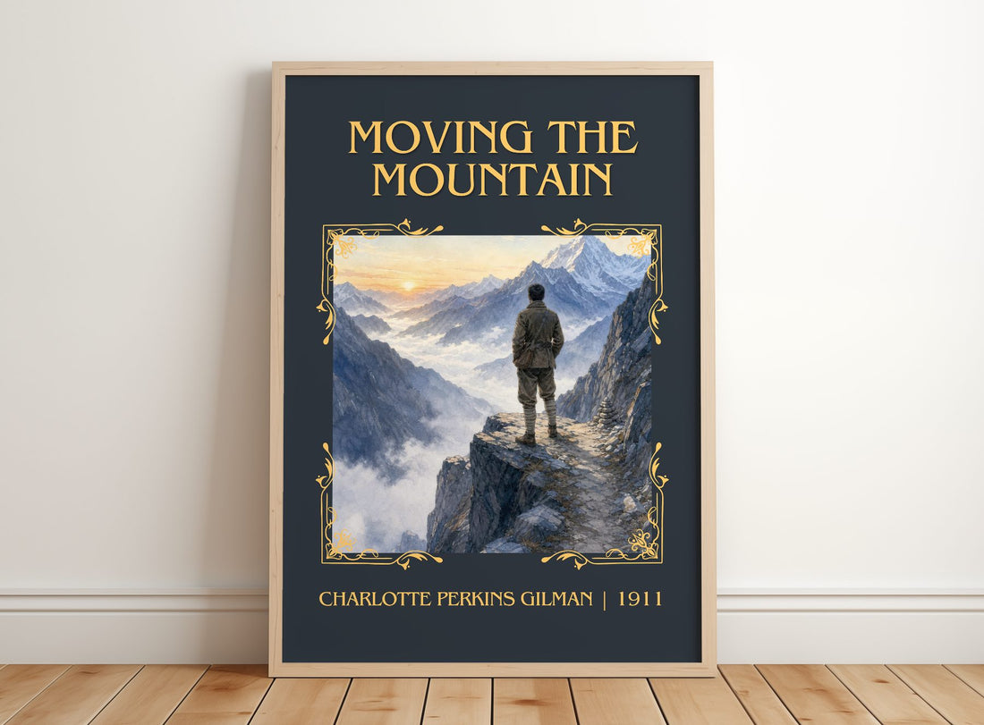 Moving The Mountain Classic Book Art Print by Charlotte Perkins Gilman – framed print leaning on a wooden floor