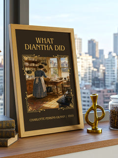 What Diantha Did Classic Book Art Print by Charlotte Perkins Gilman – framed print on a city-view windowsill