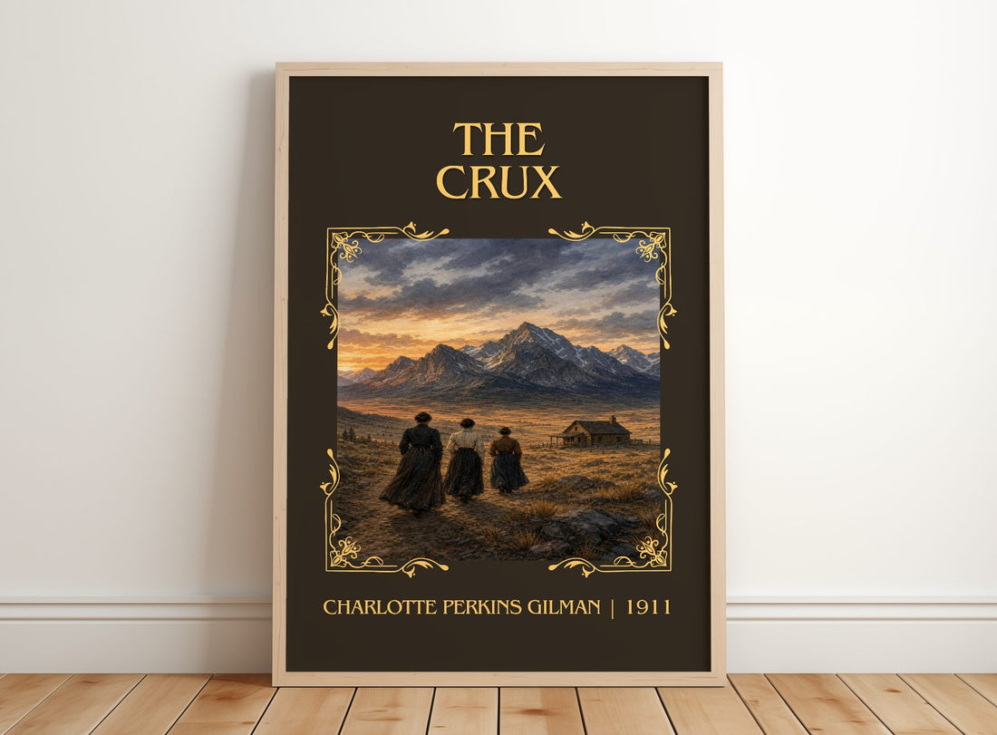 The Crux Classic Book Art Print by Charlotte Perkins Gilman – framed print leaning on a wooden floor