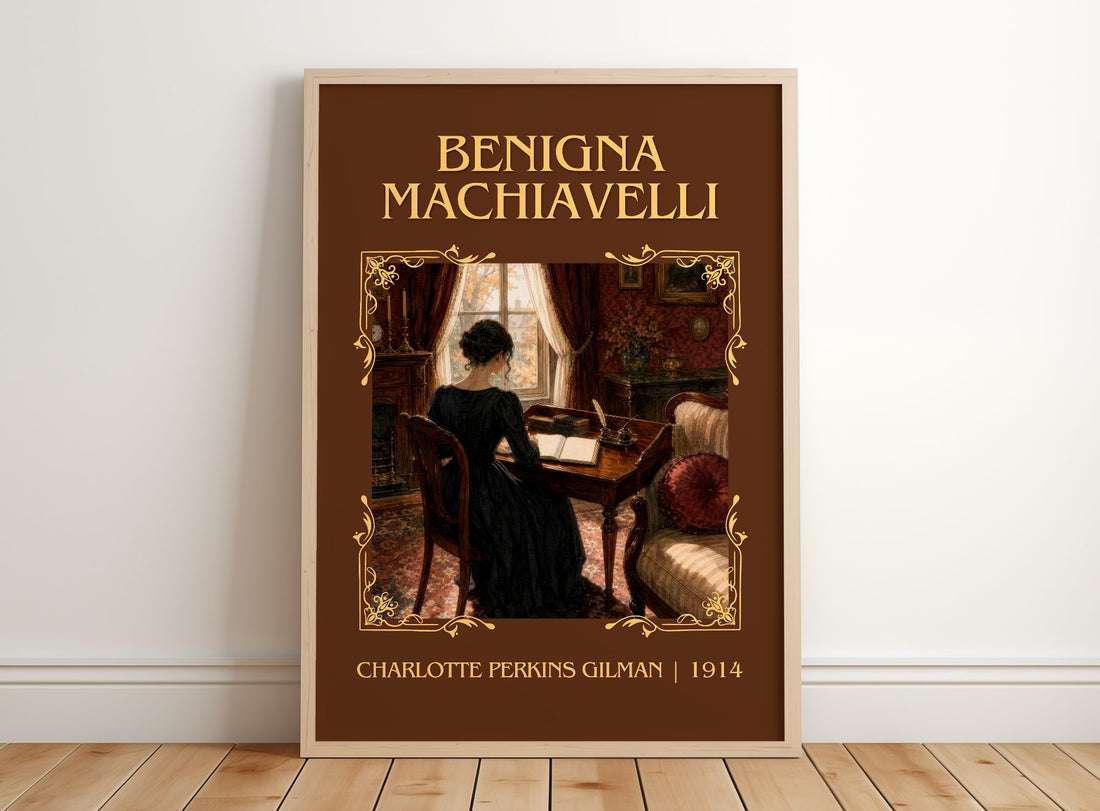 Benigna Machiavelli Classic Book Art Print by Charlotte Perkins Gilman – framed print leaning on a wooden floor