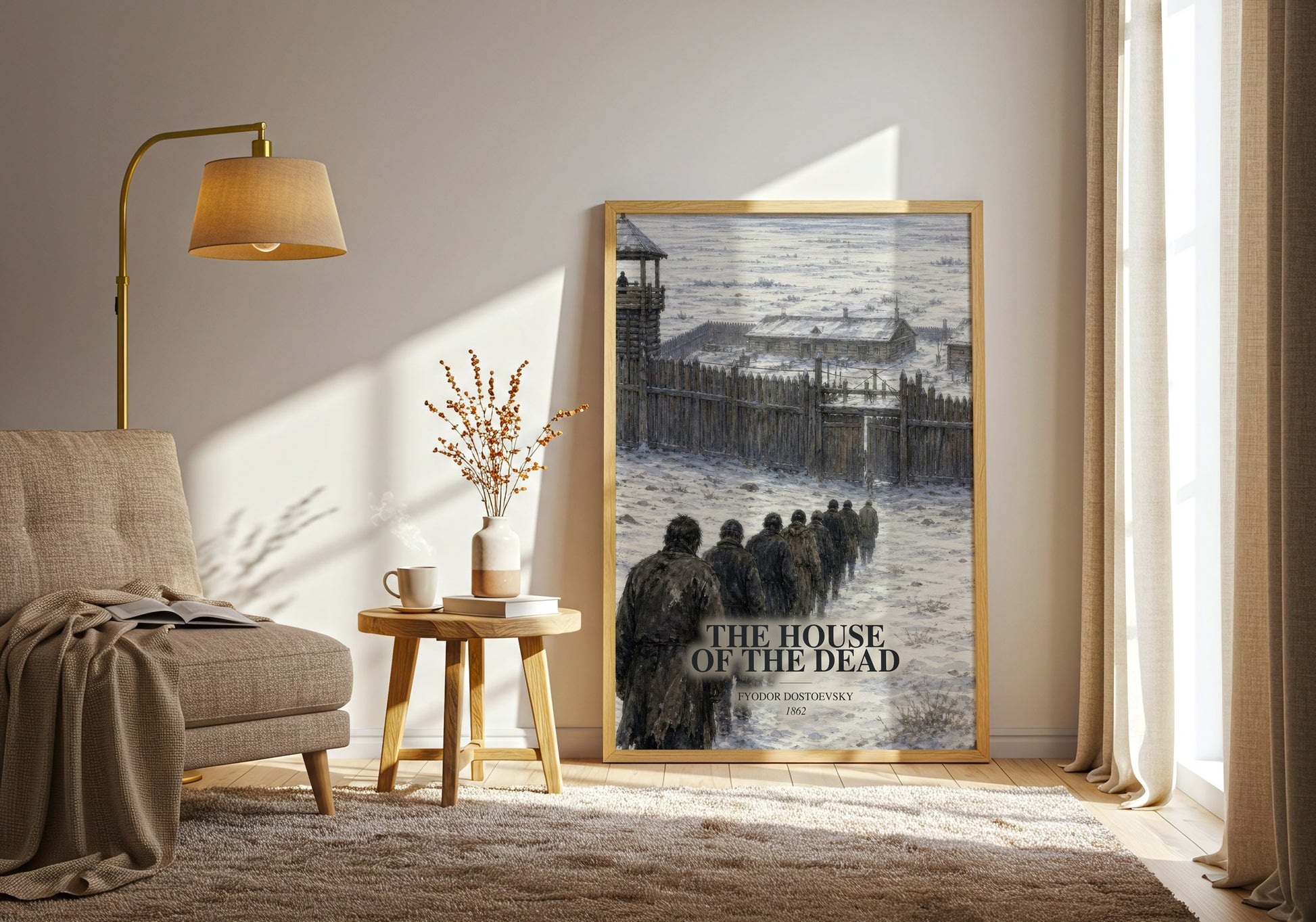 The House Of The Dead watercolour print in frame leaning in hallway – classic literature wall art