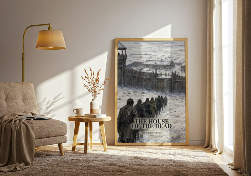 The House Of The Dead watercolour print in frame leaning in hallway – classic literature wall art