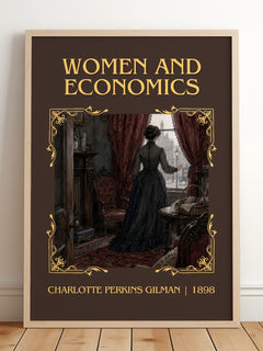 Women And Economics Classic Book Art Print by Charlotte Perkins Gilman – framed print leaning on a wooden floor