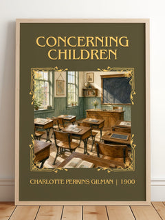 Concerning Children Classic Book Art Print by Charlotte Perkins Gilman – framed print leaning on a wooden floor