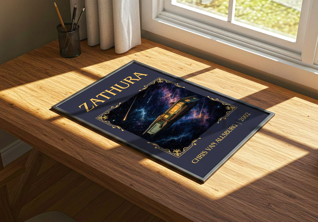 Zathura Classic Book Art Print by Chris Van Allsburg – print on a sunlit desk