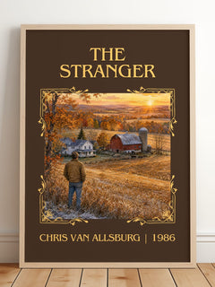The Stranger Classic Book Art Print by Chris Van Allsburg – framed print leaning on a wooden floor