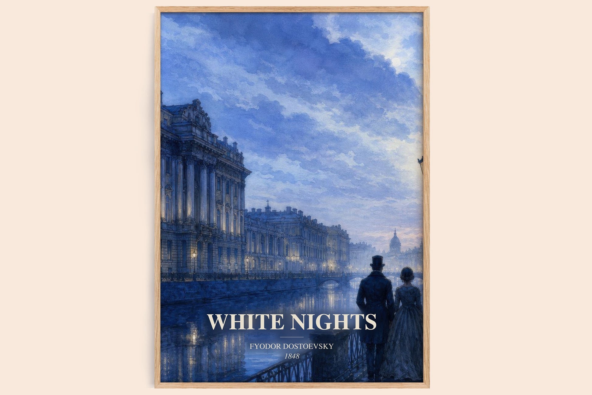 White Nights watercolour book poster by Fyodor Dostoevsky – framed literary art print